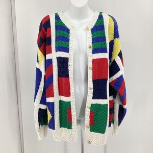 Quissett Cove Womens M/L Color Block Nautical Button Cardigan Sweater  Blue Red